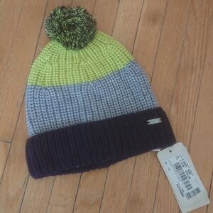 Armani Junior Lime, Gray & Navy Pom Knit Beanie, size 8-12 y.o